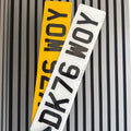 Thermal printed UK number plates in white and yellow